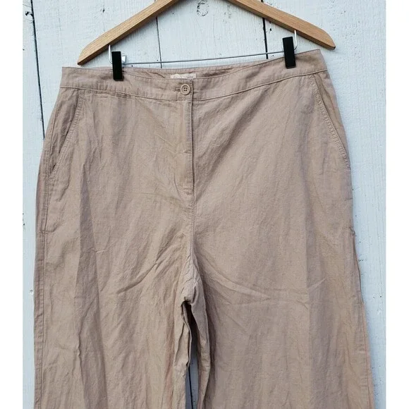 Eileen Fisher Women Beige Cotton Blend Trouser Capris Sz 16